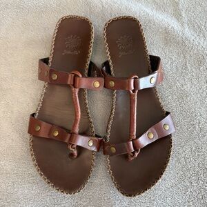 Yellow Box Leather Thong Sandals Brown Size 8 Boho Style